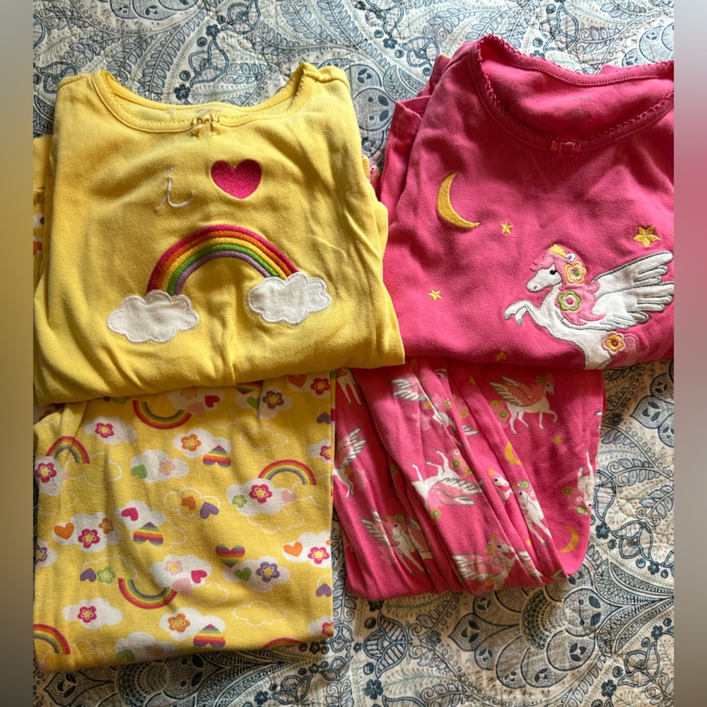 Gymboree Yellow and Pink Unicorn Pajama Sets